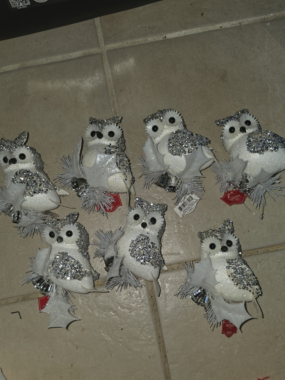 Glitter White Owl Bird Clip Ornament - Decorative Pet Bird Accessory
